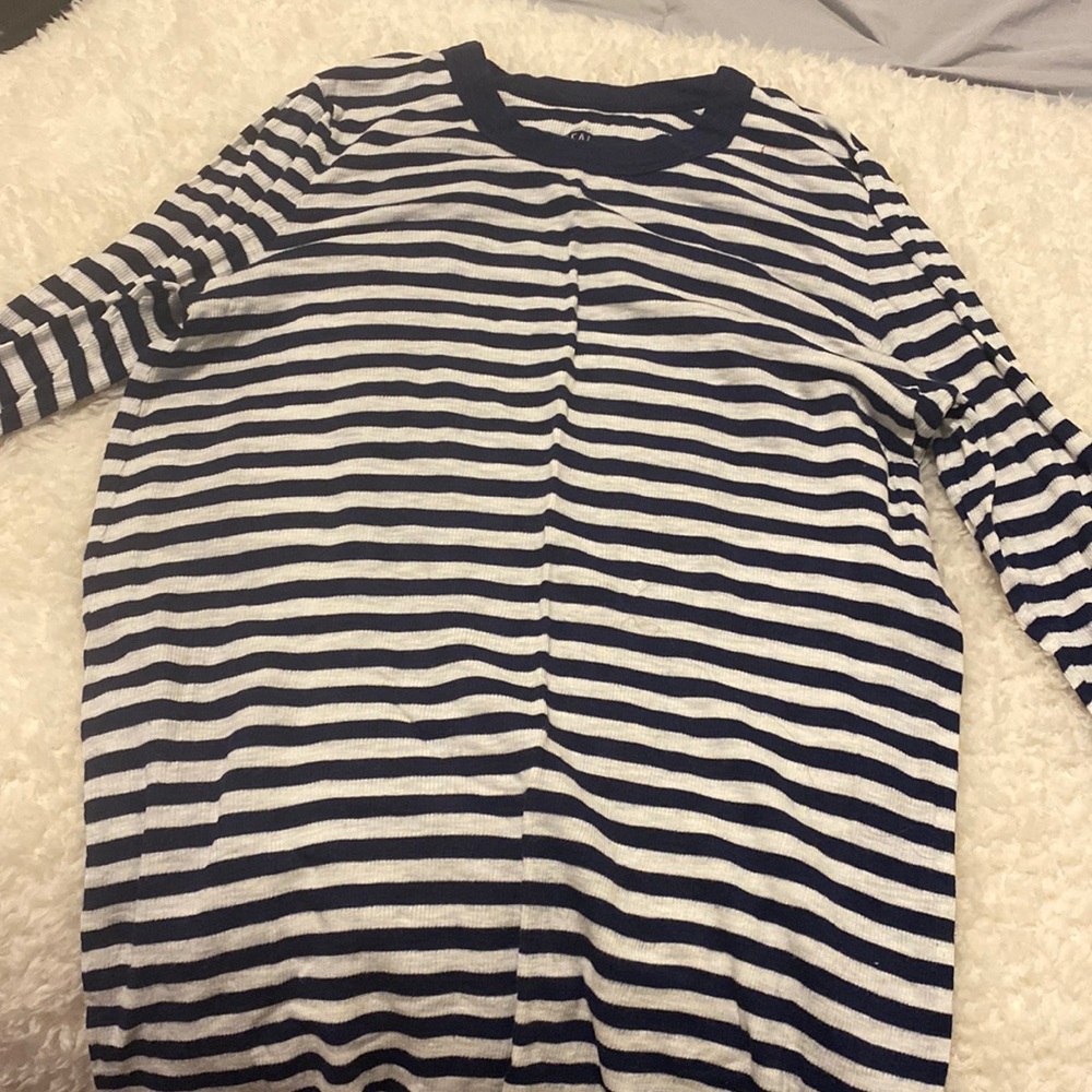 Navy and white striped shirt